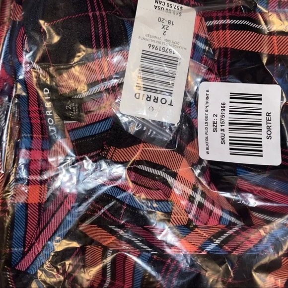 NWT TORRID Blouse - Georgette Plaid Foil Black - Picture 7 of 9